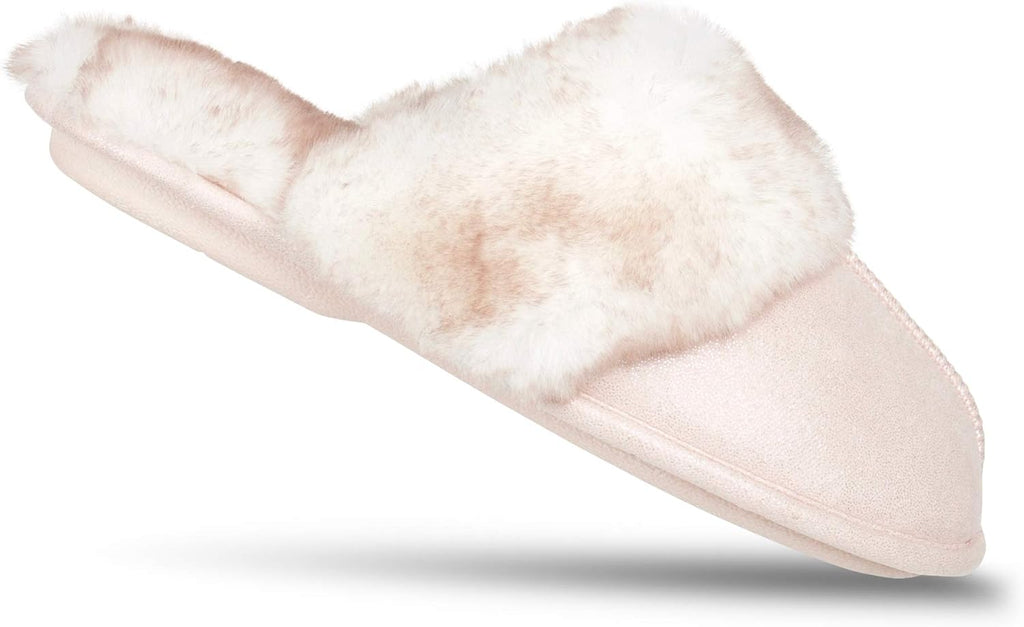 Women's Faux Fur Memory Foam House Slippers with Anti-Skid Soles