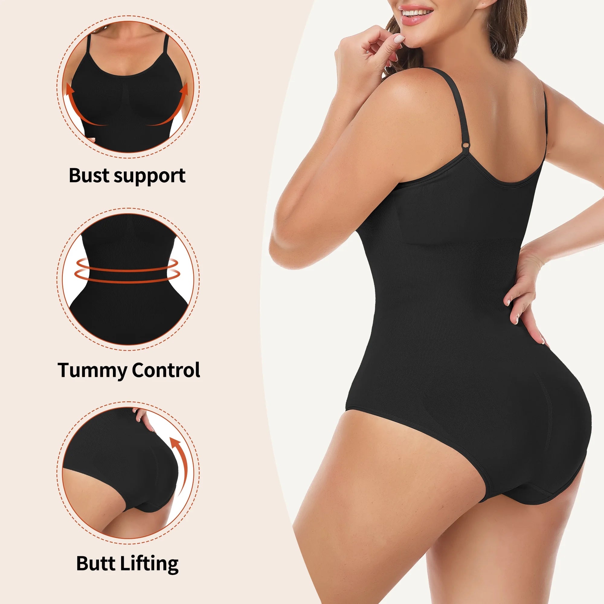 Women's Tummy Control Shapewear Bodysuit with High Waist Design
