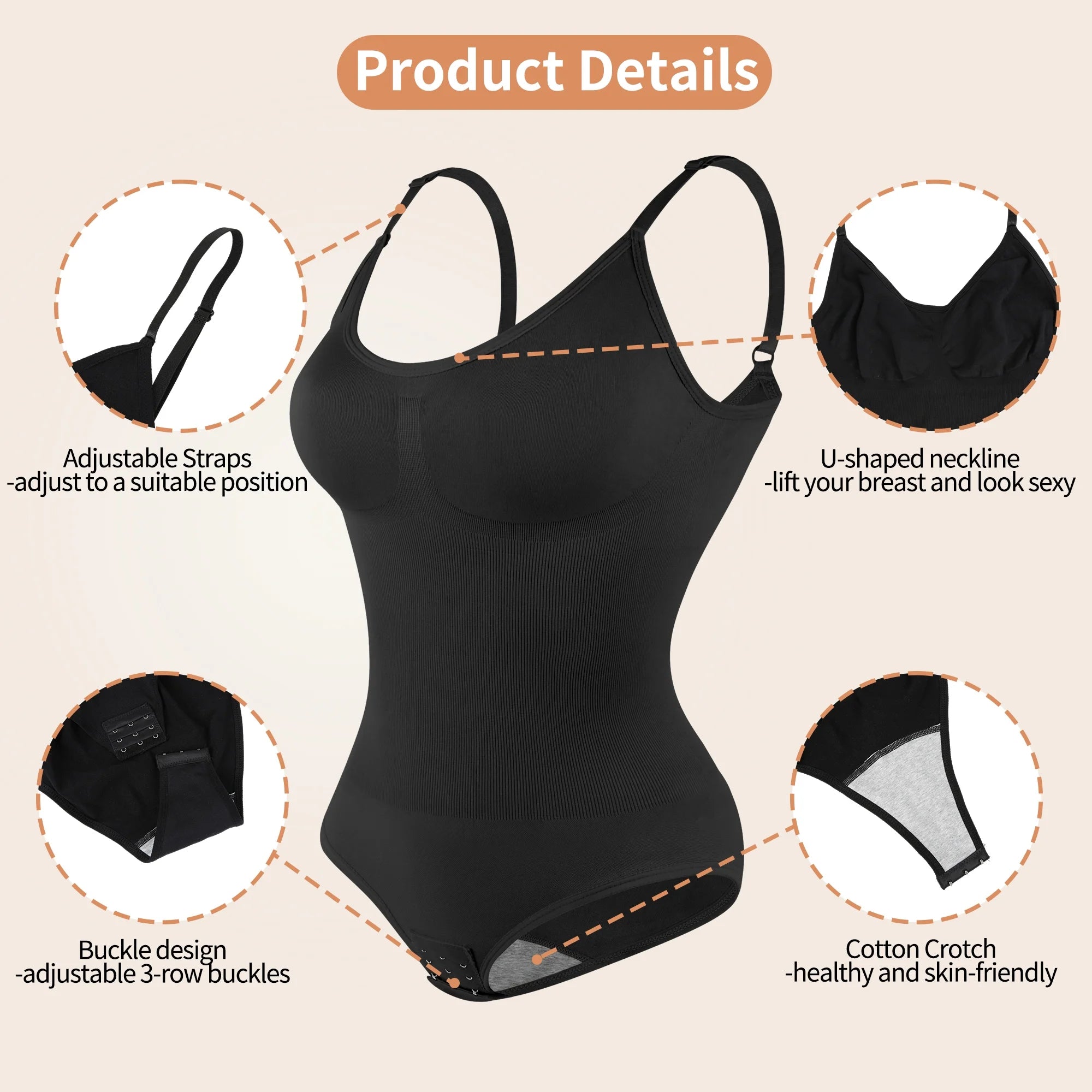 Women's Tummy Control Shapewear Bodysuit with High Waist Design
