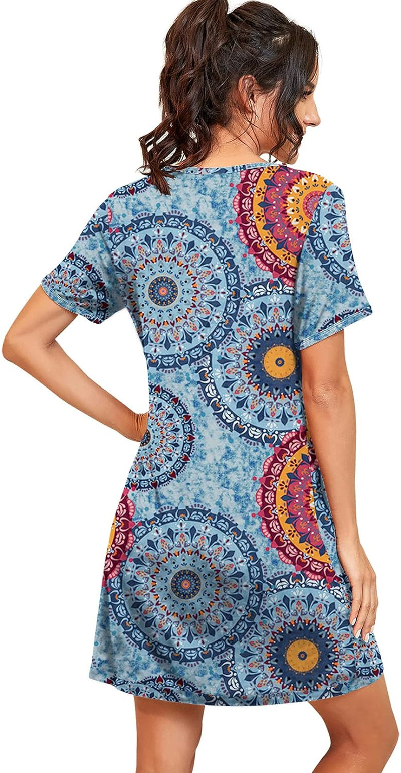 Short Sleeve Knee Length Nightgowns for Women | Pleated Sleep Shirts in Breathable, Stretchy Fabric, Soft Sleep Dress