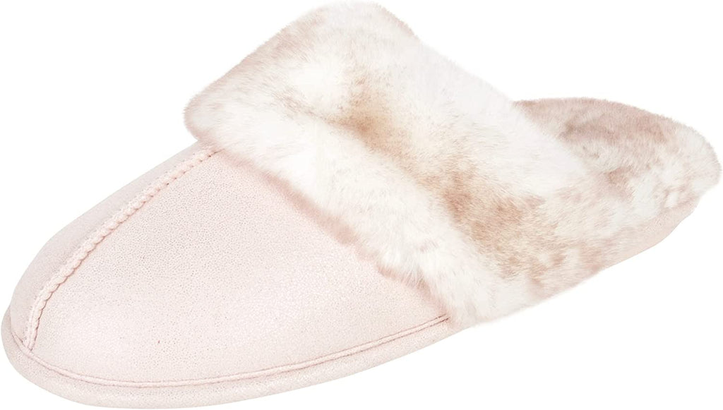 Women's Faux Fur Memory Foam House Slippers with Anti-Skid Soles