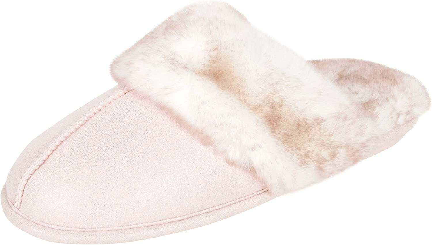 Women's Faux Fur Memory Foam House Slippers with Anti-Skid Soles